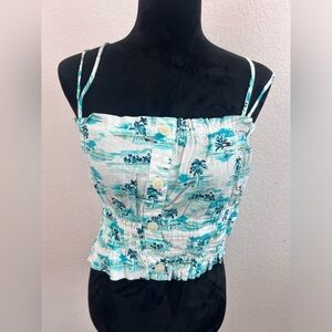 Tommy Hilfiger Beach Print Smocked Tank Top Size Small